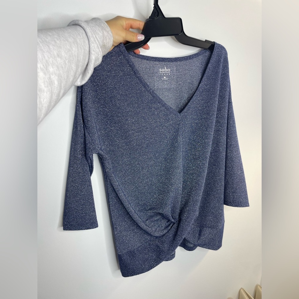 Soho Women's Navy V-Neck Blouse